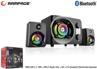 RAMPAGE RMS-G8 2+1 25W BLUETOOTH +USB-SD-FM RAINBOW Siyah LED IŞIKLI GAMING SES SİSTEMİ - 1